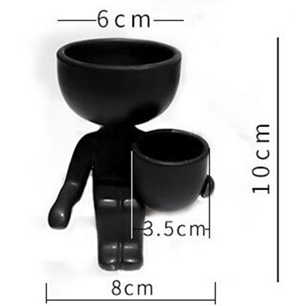 8X10CM Garden Imitation Human Shaped Ceramic Flowerpot-Black