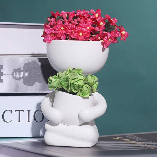 6X10CM Garden Imitation Human Shaped Ceramic Flowerpot-White