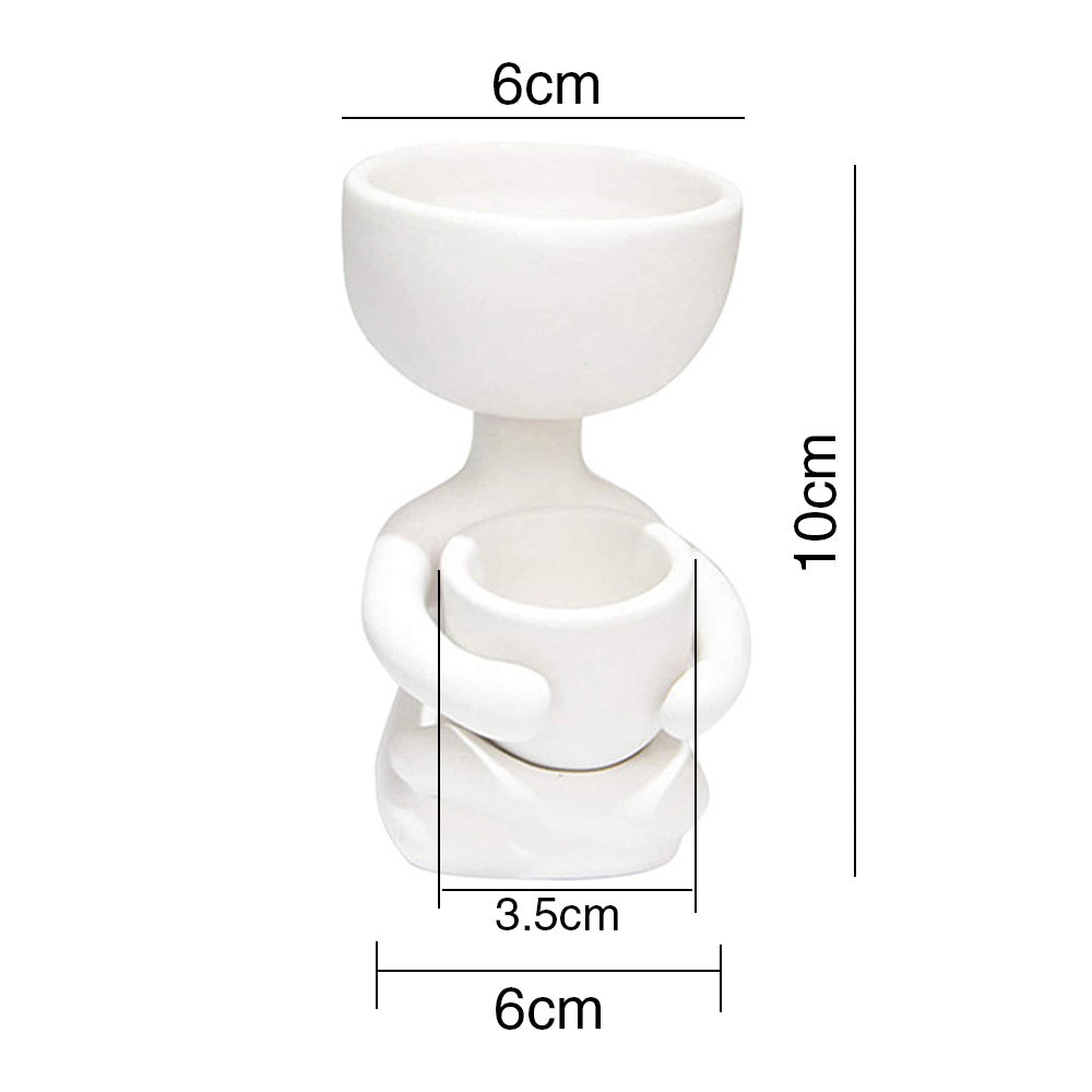 6X10CM Garden Imitation Human Shaped Ceramic Flowerpot-White