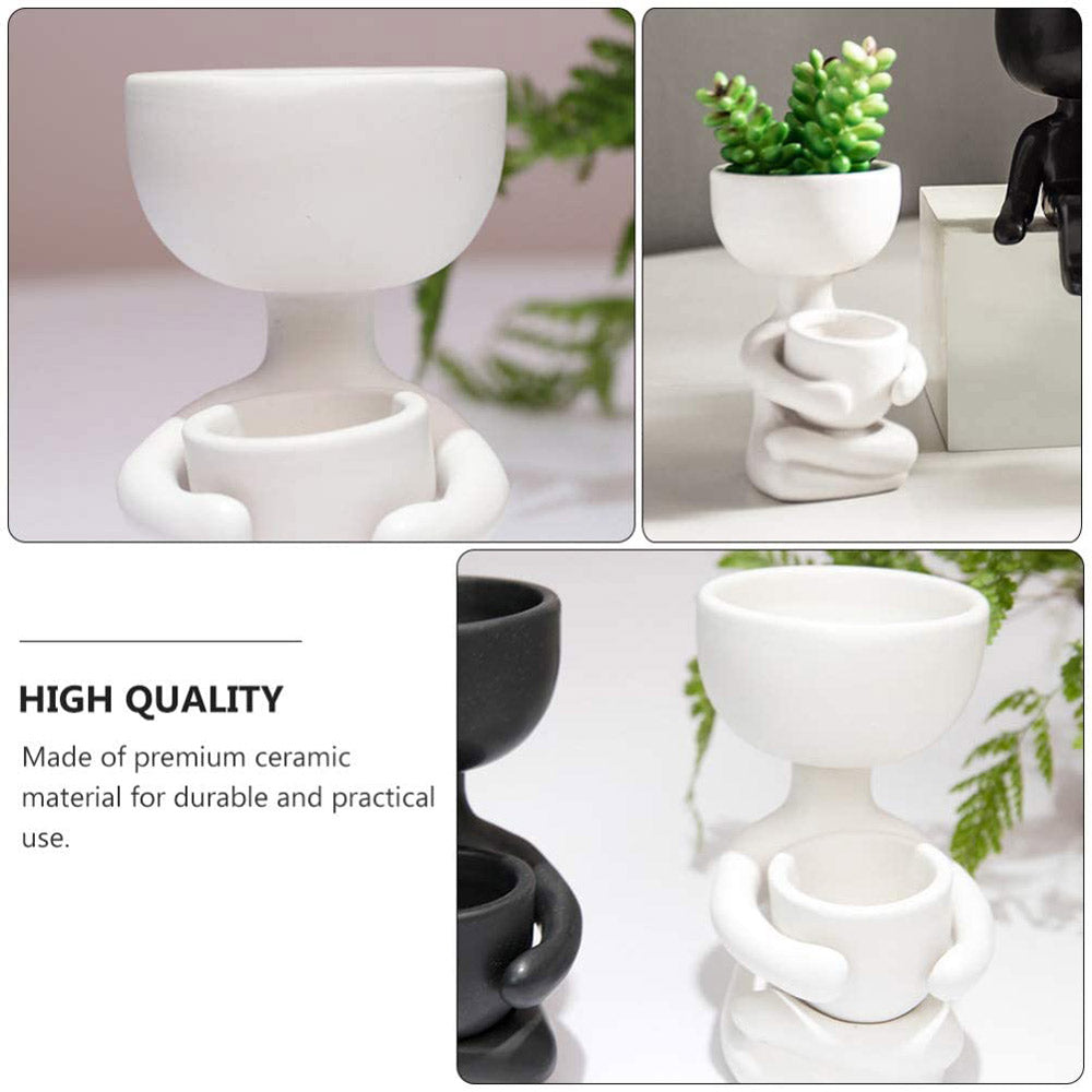 6X10CM Garden Imitation Human Shaped Ceramic Flowerpot-White