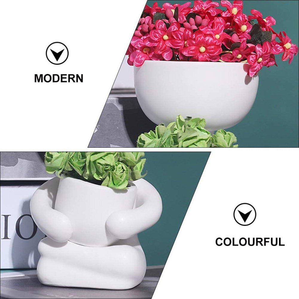 6X10CM Garden Imitation Human Shaped Ceramic Flowerpot-White