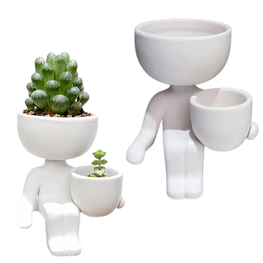 8X10CM Garden Imitation Human Shaped Ceramic Flowerpot-White