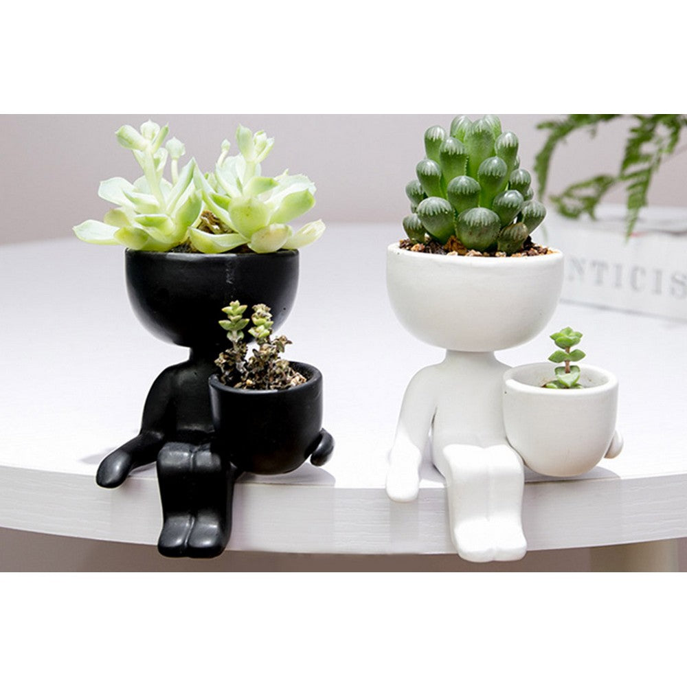2 Pack Imitation Human Shaped Ceramic Flowerpot Home Decor Style 2 Black and Style 2 White