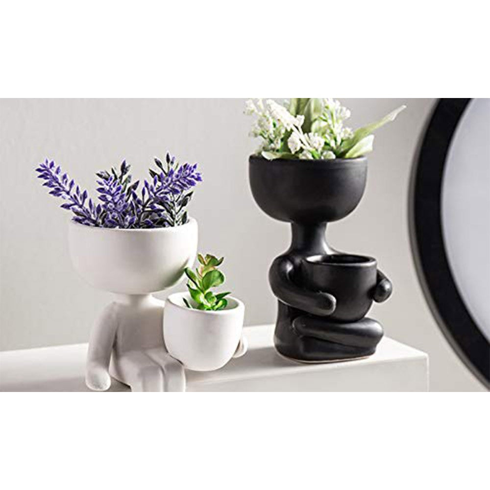 2 Pack Imitation Human Shaped Ceramic Flowerpot Home Decor Style 2 Black and Style 1 White