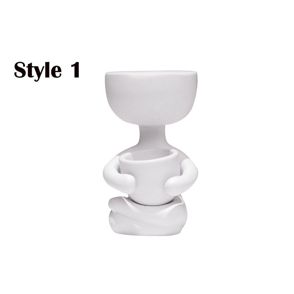 2 Pack Imitation Human Shaped Ceramic Flowerpot Home Decor Style 2 Black and Style 1 White