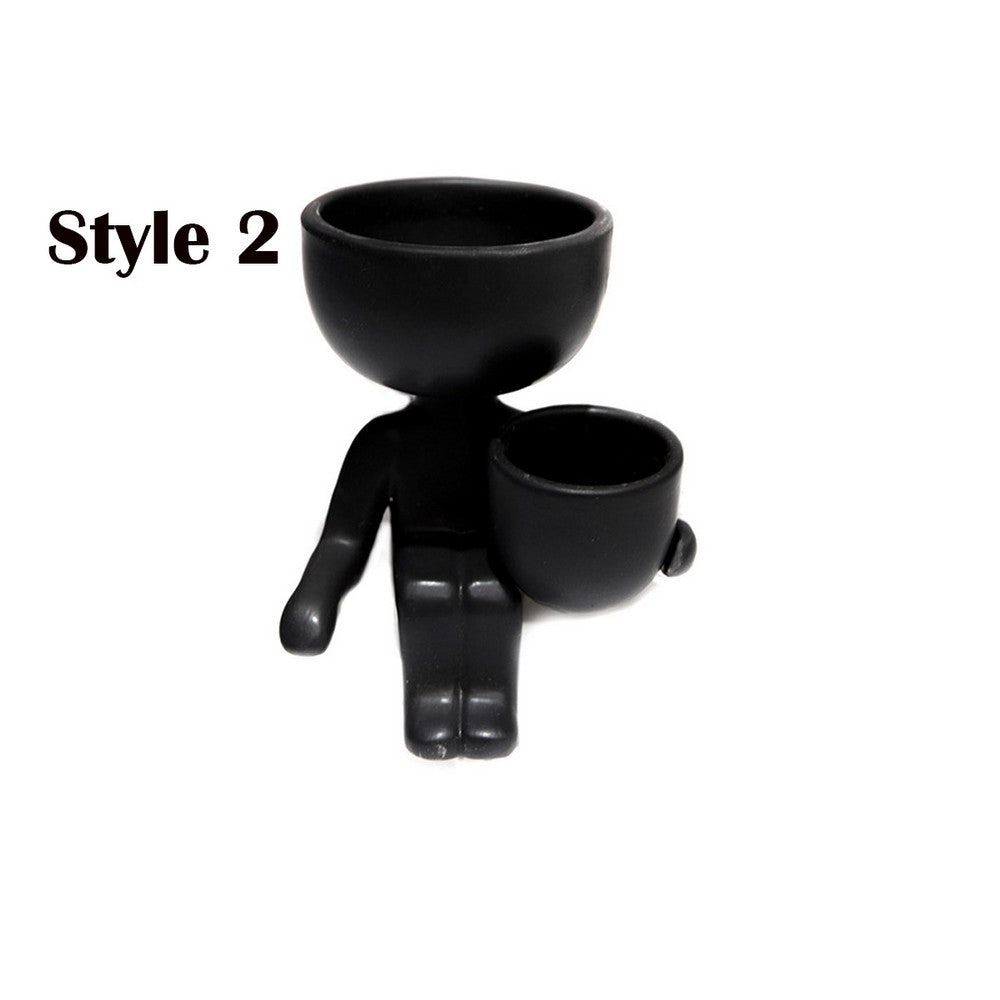 2 Pack Imitation Human Shaped Ceramic Flowerpot Home Decor Style 2 Black and Style 2 White