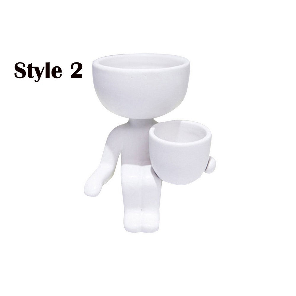 2 Pack Imitation Human Shaped Ceramic Flowerpot Home Decor Style 2 Black and Style 2 White