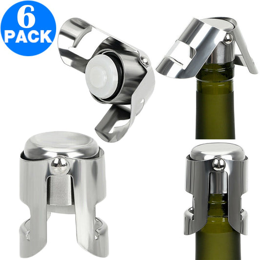 6 X Stainless Steel Wine Bottle Stoppers