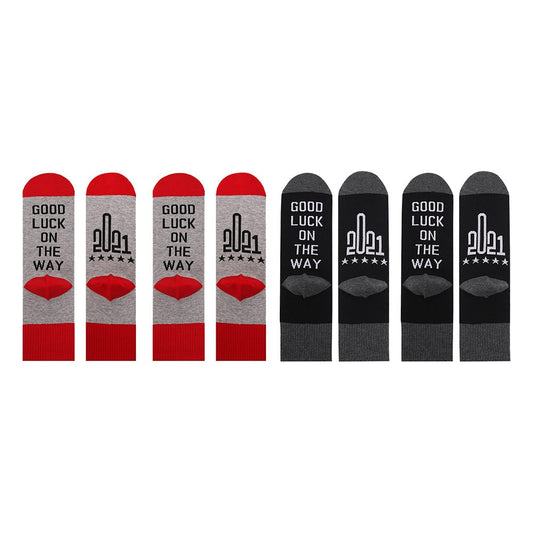 4 Pairs of Unisex IF YOU CAN READ THIS 2021 WILL BE BETTER Letter Printed Socks Black and Grey Red and Grey