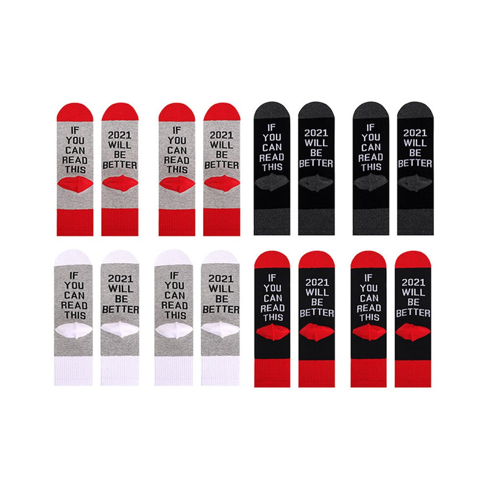 8 Pairs of Unisex GOOD LUCK ON THE WAY 2021 Letter Printed Socks