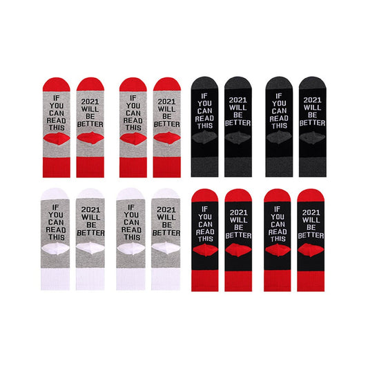 8 Pairs of Unisex GOOD LUCK ON THE WAY 2021 Letter Printed Socks