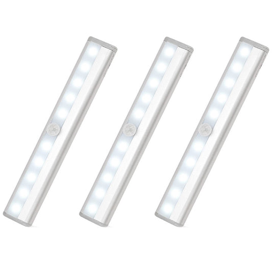 3 X Wireless 10 LED Closet Lights Bar Battery Powered Night Light Kitchen Lamp White