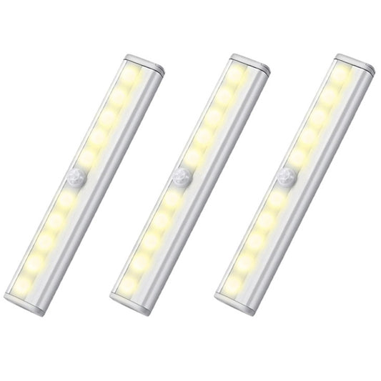 3 X Wireless 10 LED Closet Lights Bar Battery Powered Night Light Kitchen Lamp Warm White
