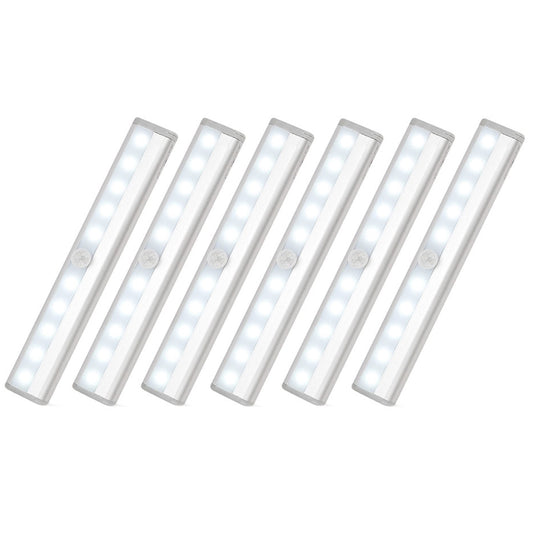 6 X Wireless 10 LED Closet Lights Bar Battery Powered Night Light Kitchen Lamp White