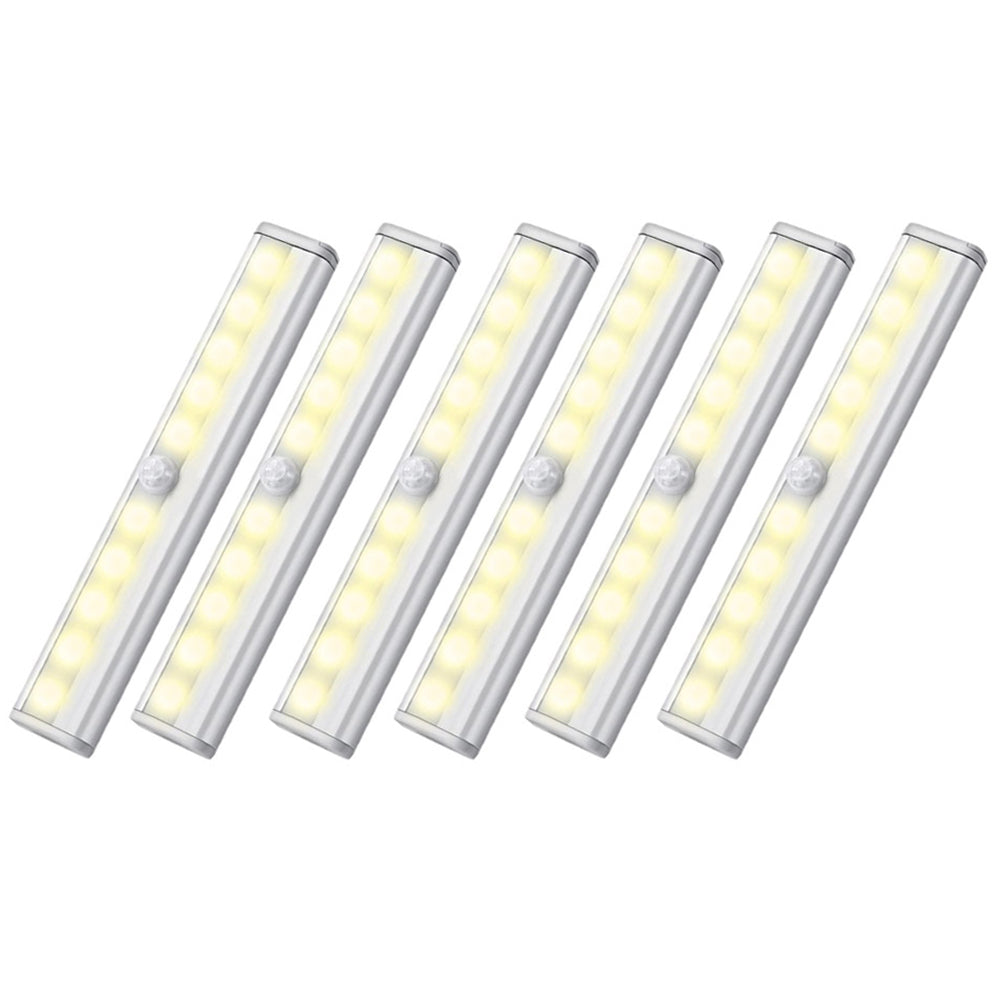 6 X Wireless 10 LED Closet Lights Bar Battery Powered Night Light Kitchen Lamp Warm White