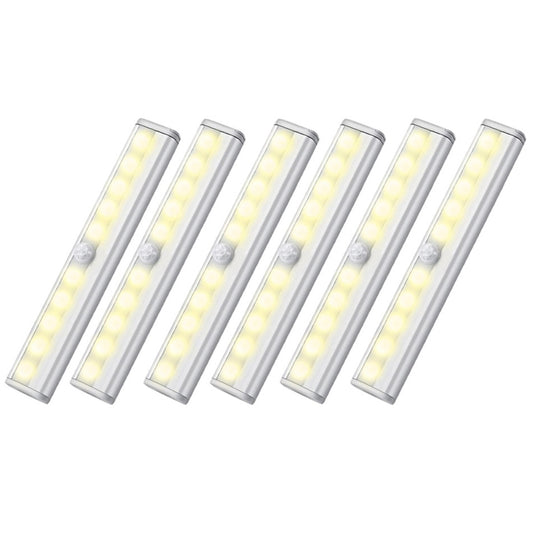 6 X Wireless 10 LED Closet Lights Bar Battery Powered Night Light Kitchen Lamp Warm White
