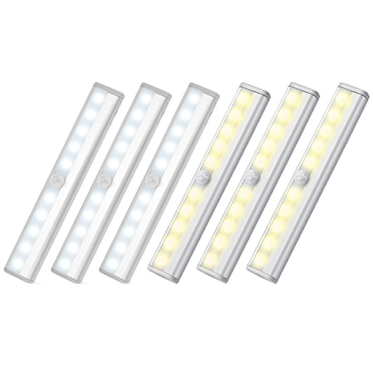 6 X Wireless 10 LED Closet Lights Bar Battery Powered Night Light Kitchen Lamp White Warm White