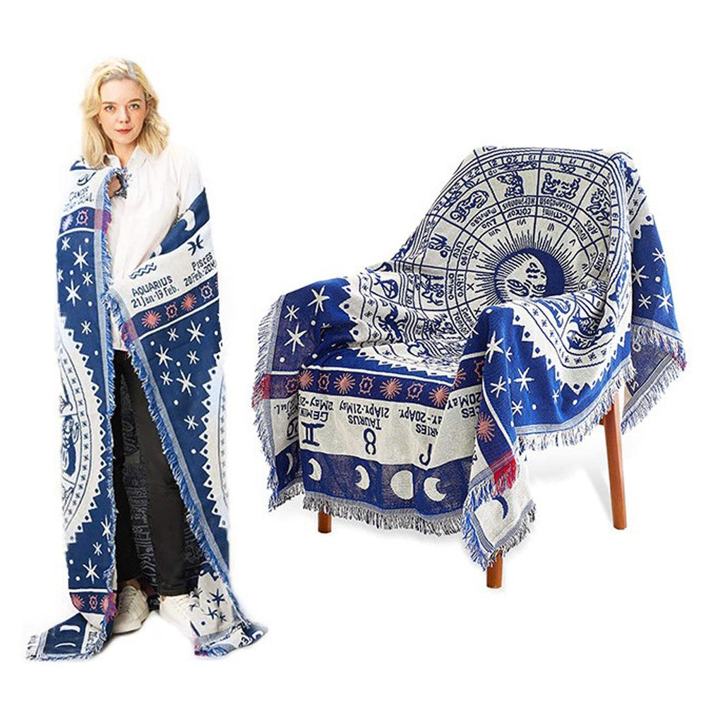 90x180cm Double Sides Boho Woven Throw Blanket for Couch Bed Blue