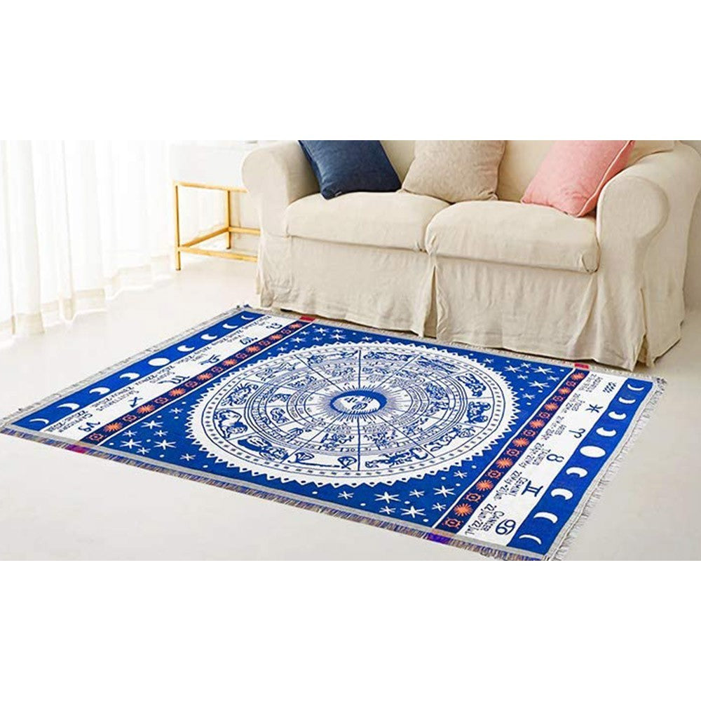 130x180cm Double Sides Boho Woven Throw Blanket for Couch Bed Blue