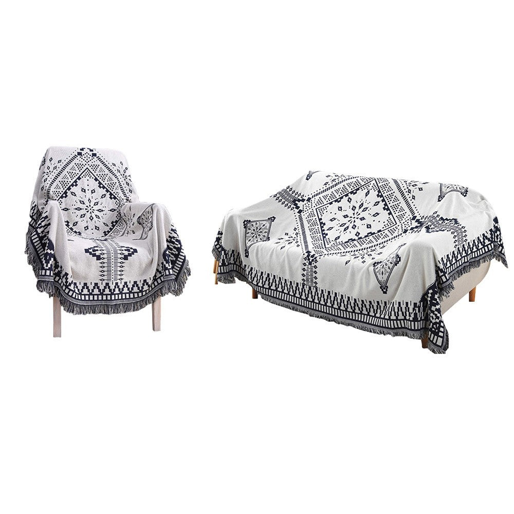 90x150cm Double Sides Boho Woven Throw Blanket for Couch Bed White