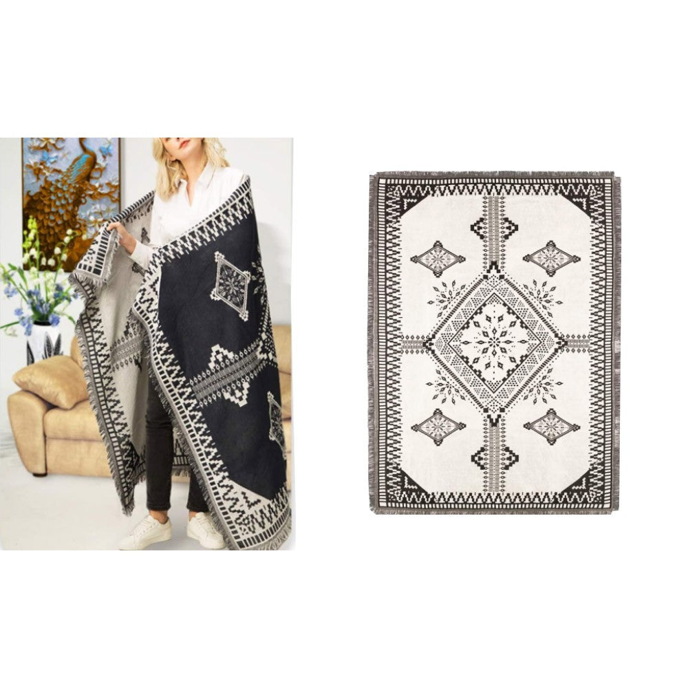 90x150cm Double Sides Boho Woven Throw Blanket for Couch Bed White