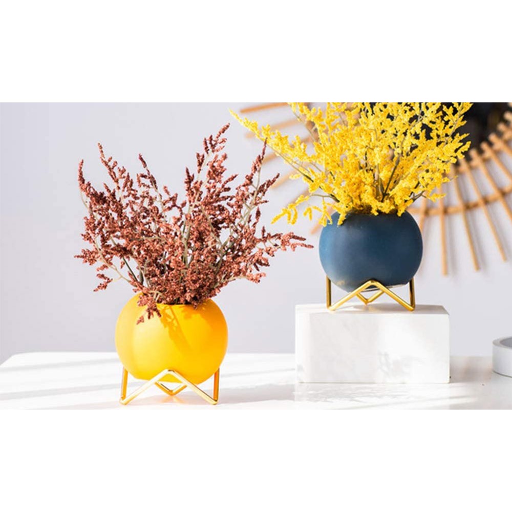 4 X Ball Shape Ceramic Flower Pots Garden Home Decor with Pot Holder
