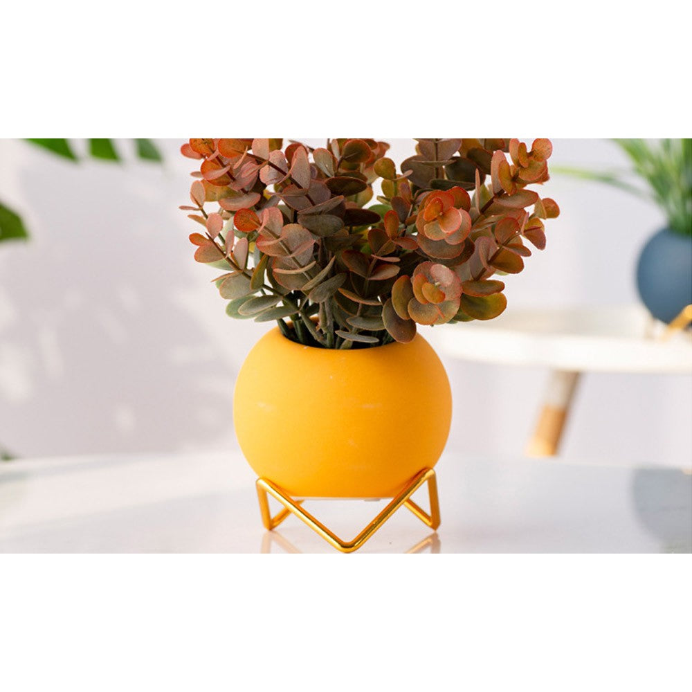 4 X Ball Shape Ceramic Flower Pots Garden Home Decor with Pot Holder