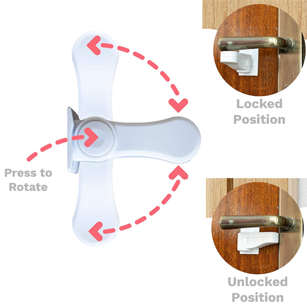 2 X Child Proof Door Lever Lock Self Adhesive Safety Door Handle Lock