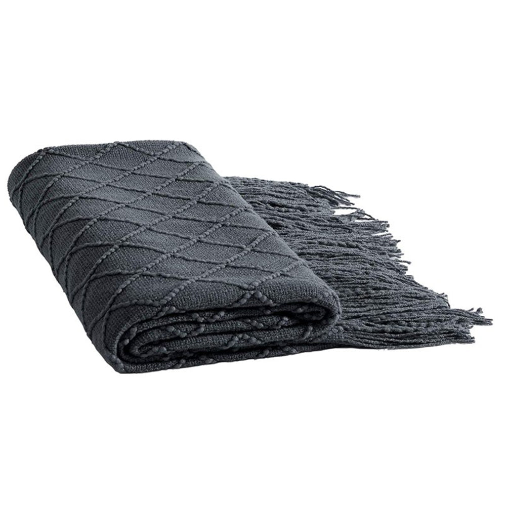 Knitted Winter Lounge Throw Blanket Tassel Shawl Couch Blanket Bed Blanket Grey