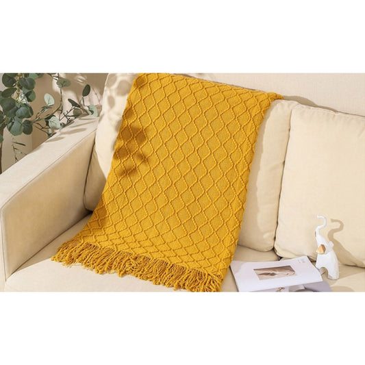 Knitted Winter Lounge Throw Blanket Tassel Shawl Couch Blanket Bed Blanket Yellow