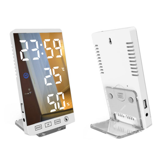 White USB LED Mirror Alarm Clock Home Decor Clock for Bedroom Kitchen Living Room
