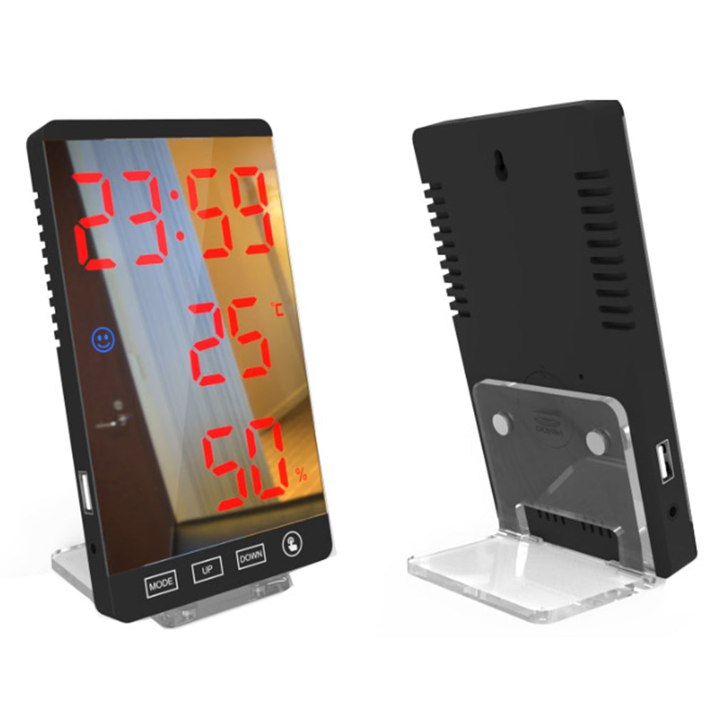 2 X USB LED Mirror Alarm Clock Home Decor Clock for Bedroom Kitchen Living Room White Red