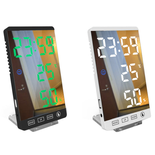 2 X USB LED Mirror Alarm Clock Home Decor Clock for Bedroom Kitchen Living Room White Green