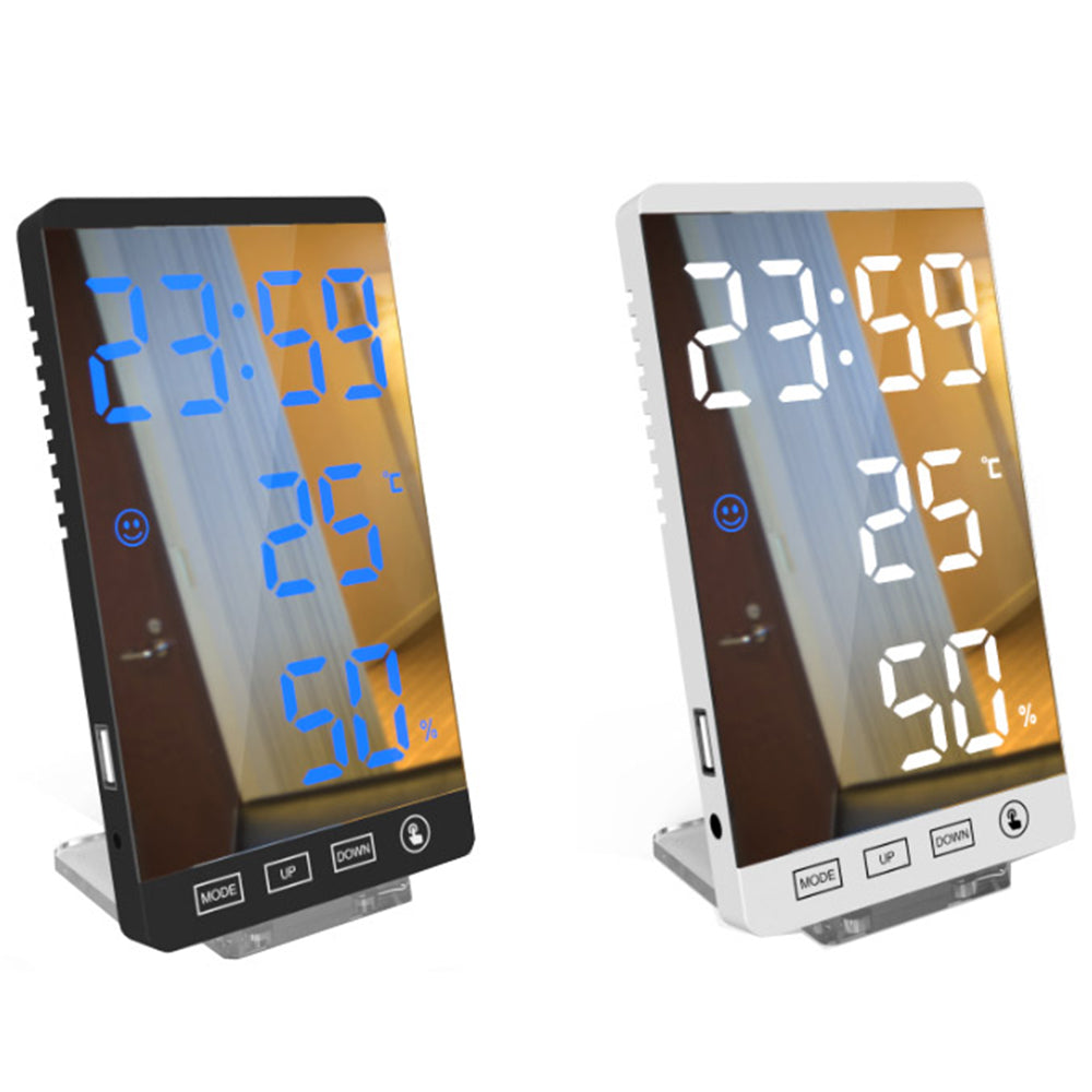 2 X USB LED Mirror Alarm Clock Home Decor Clock for Bedroom Kitchen Living Room White Blue