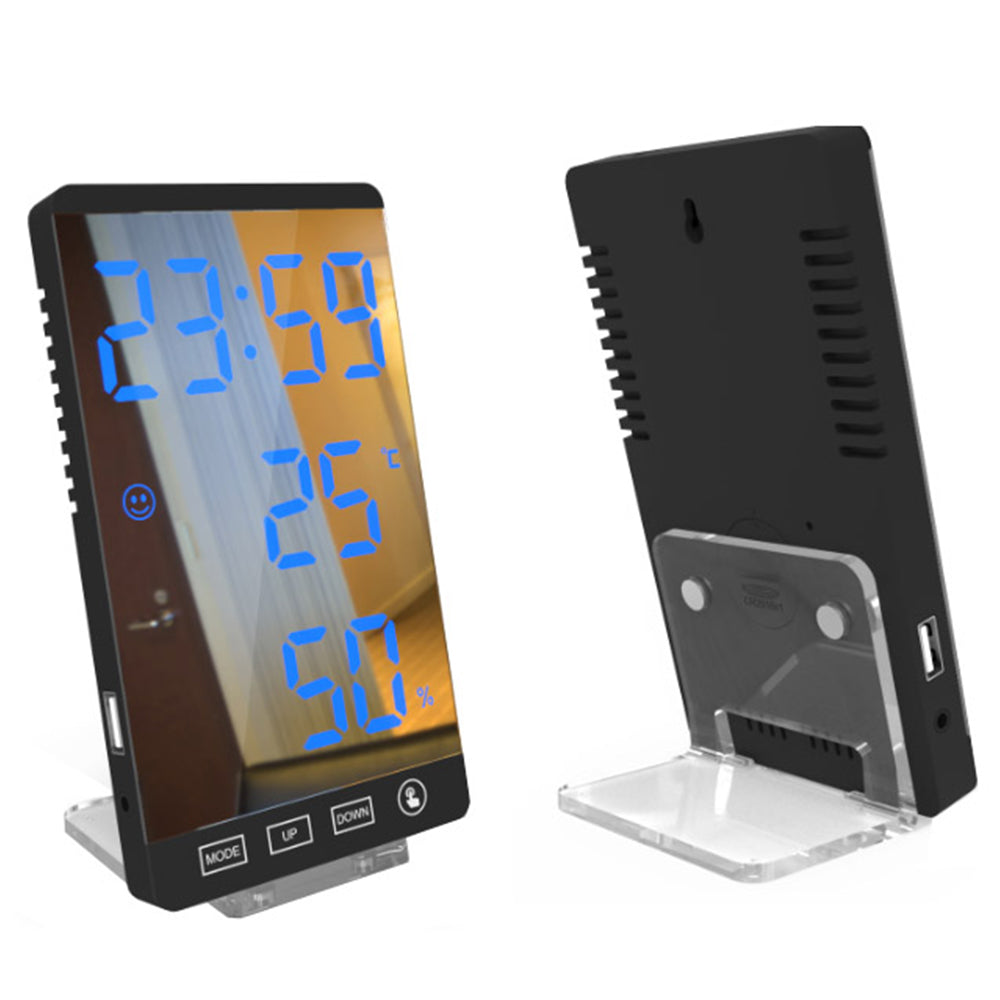 2 X USB LED Mirror Alarm Clock Home Decor Clock for Bedroom Kitchen Living Room White Blue