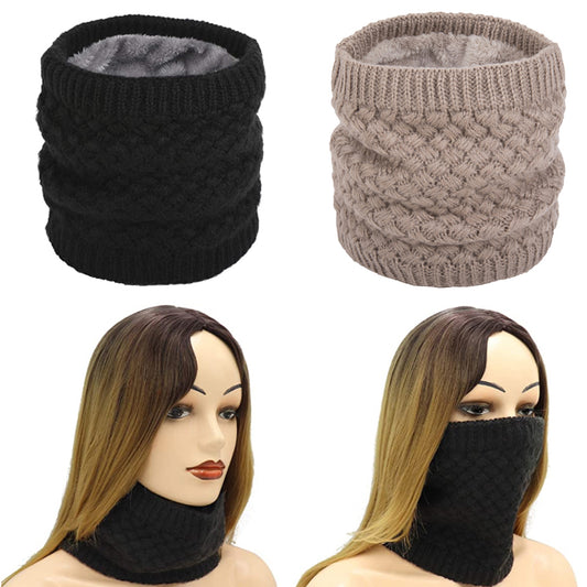 2 X Women Winter Neck Warmer Knitted Fleece-Lined Head Neck Warmer Black Khaki