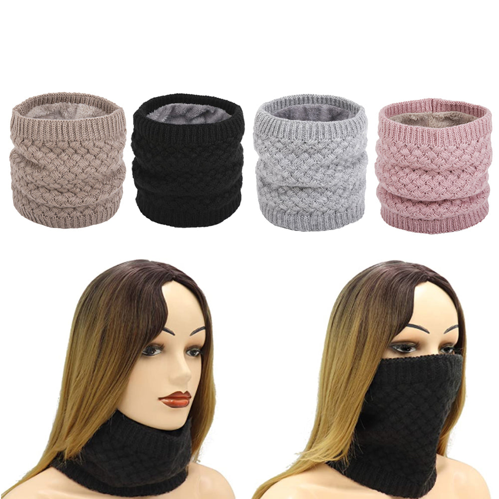 4 X Women Winter Neck Warmer Knitted Fleece-Lined Head Neck Warmer Set C