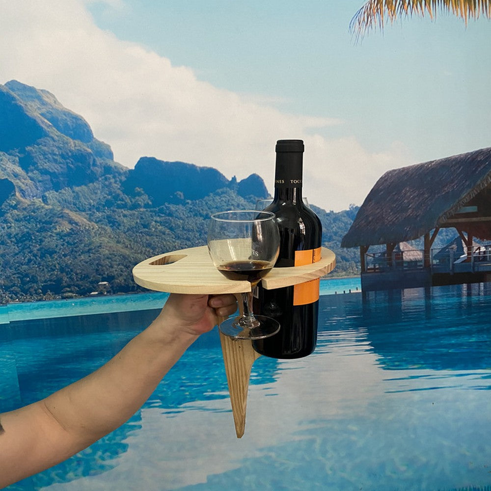 1 X Foldable Outdoor Wine Table Wine and Glass Bottle Holder Wooden Wine Table Portable Camping Table