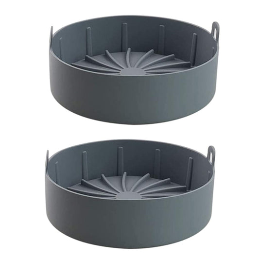 2X 19CM FDA Certified Silicone Reusable Air Fryer Pot Air Fryer Mat Grey