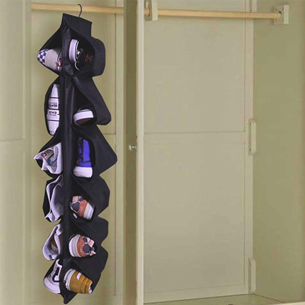 2 Pack Black Beige 12 Pockets Double-Side Shoes Hanging Bags Closet Wardrobes Storage Bags