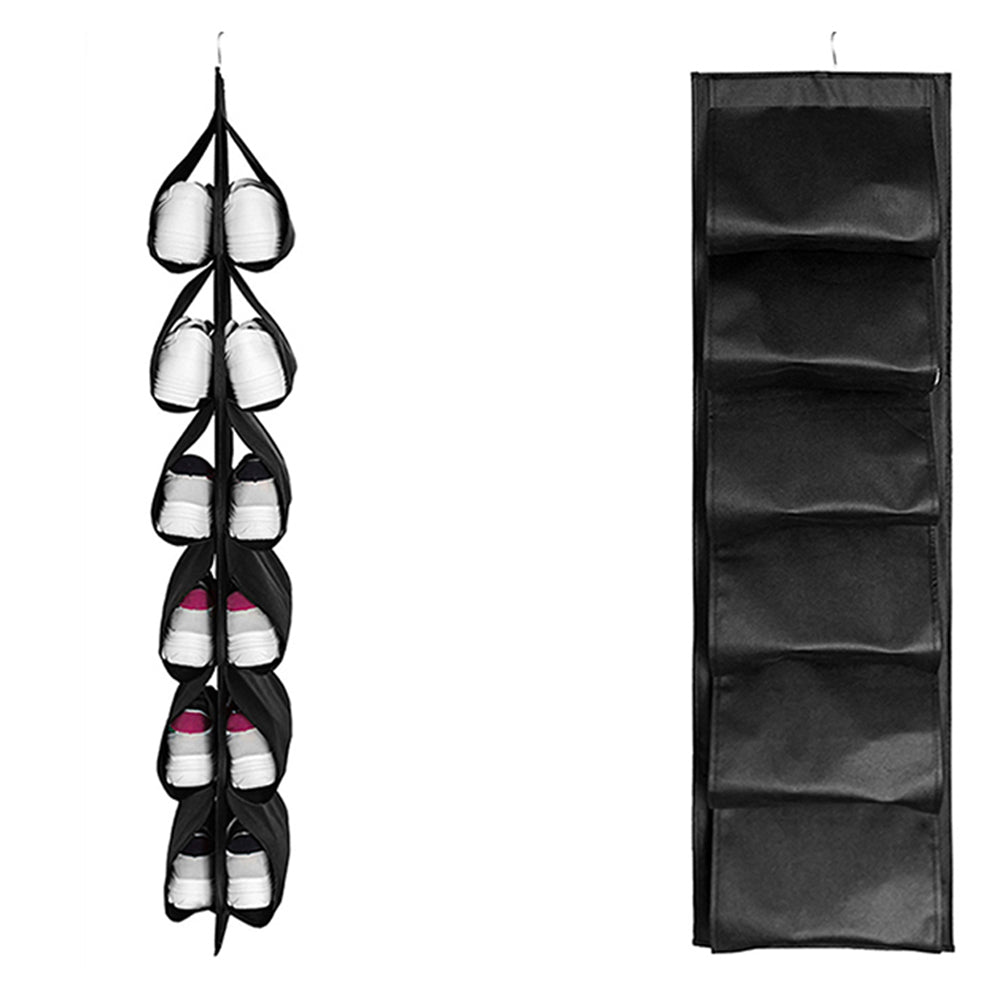 2 Pack Black Beige 12 Pockets Double-Side Shoes Hanging Bags Closet Wardrobes Storage Bags