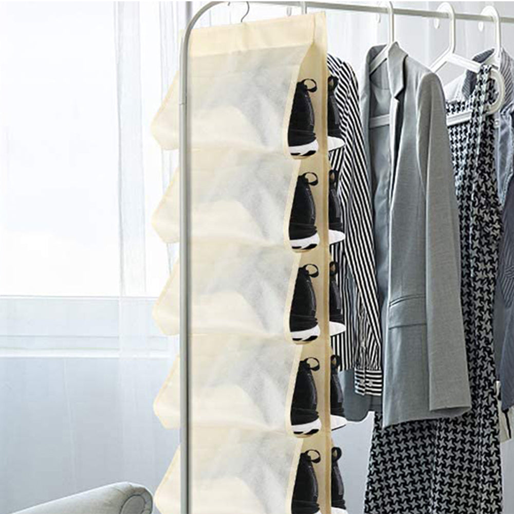 2 Pack Black Beige 12 Pockets Double-Side Shoes Hanging Bags Closet Wardrobes Storage Bags