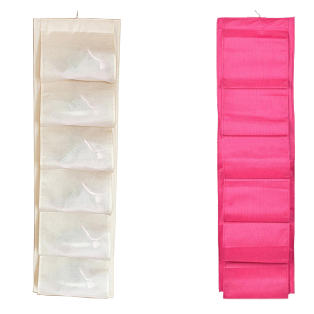 2 Pack Pink Beige 12 Pockets Double-Side Shoes Hanging Bags Closet Wardrobes Storage Bags