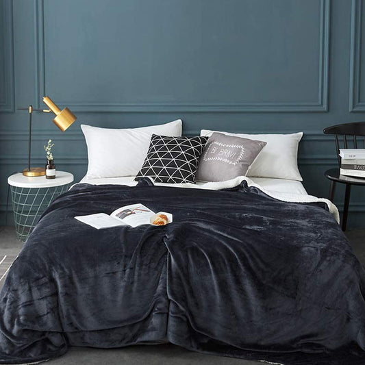 180x200cm Dark Grey Blanket Reversible Flannel Fleece Throw Blanket Winter Warm Blanket Home Decor for Bedroom