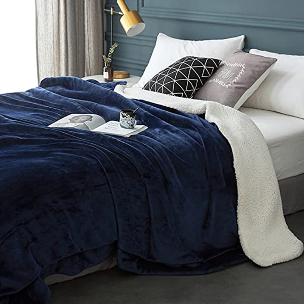 180x200cm Navy Blanket Reversible Flannel Fleece Throw Blanket Winter Warm Blanket Home Decor for Bedroom