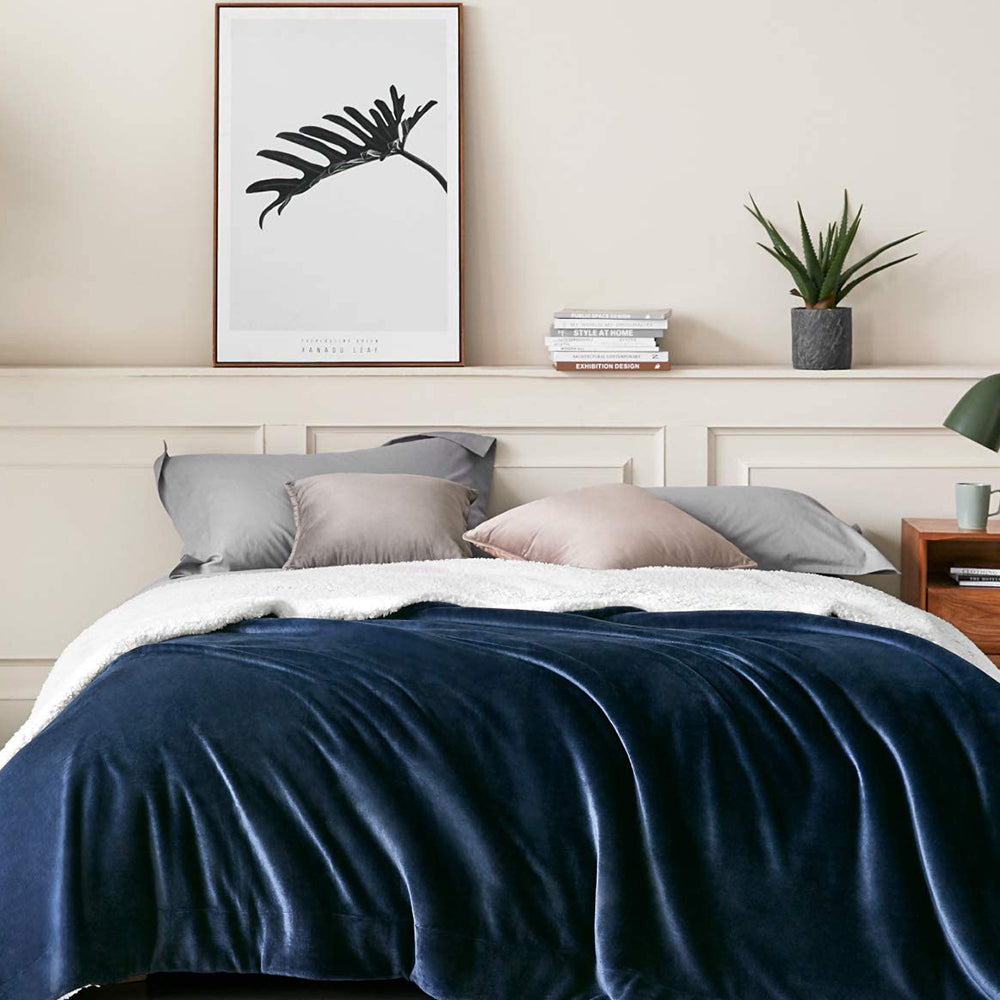 180x200cm Navy Blanket Reversible Flannel Fleece Throw Blanket Winter Warm Blanket Home Decor for Bedroom