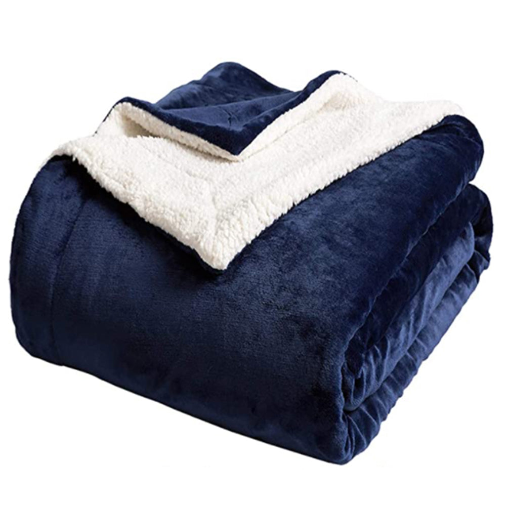 150x200cm Navy Blanket Reversible Flannel Fleece Throw Blanket Winter Warm Blanket Home Decor for Bedroom