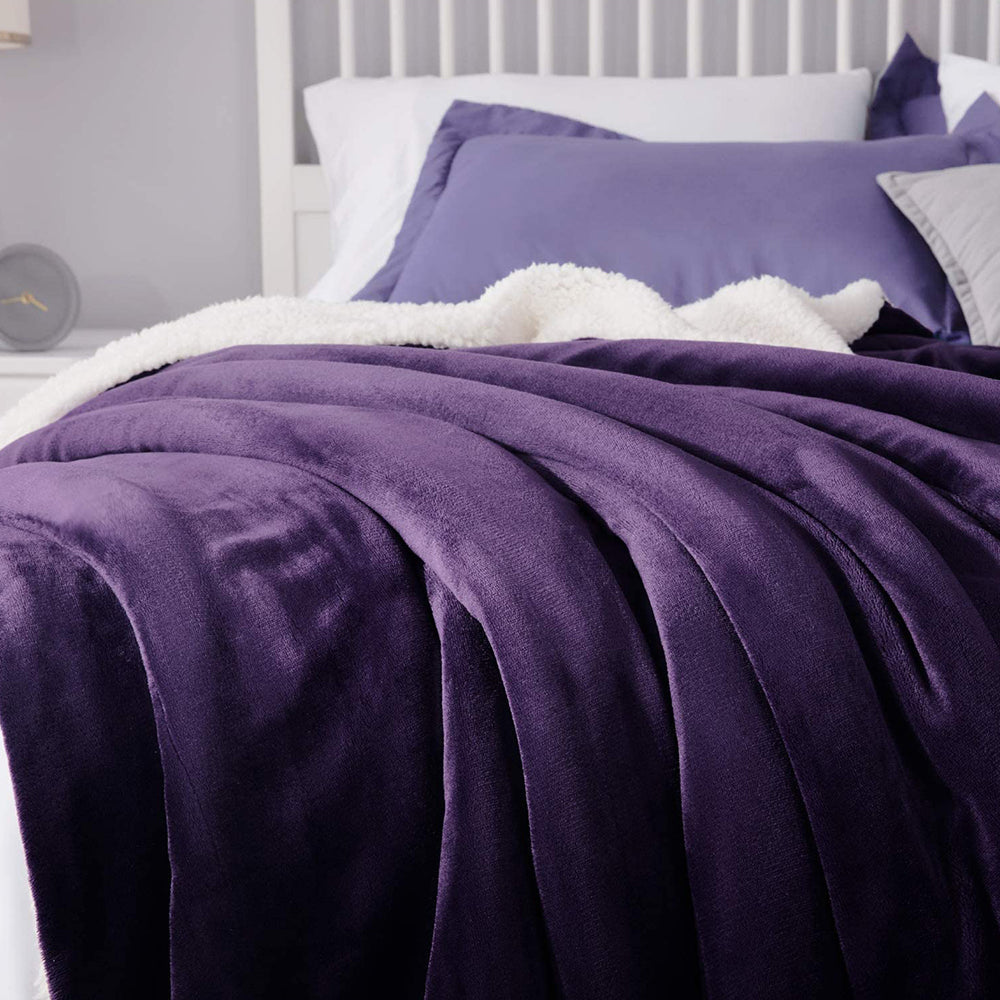 180x200cm Purple Blanket Reversible Flannel Fleece Throw Blanket Winter Warm Blanket Home Decor for Bedroom