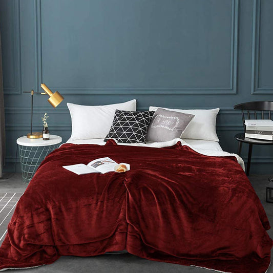 180x200cm Red Blanket Reversible Flannel Fleece Throw Blanket Winter Warm Blanket Home Decor for Bedroom