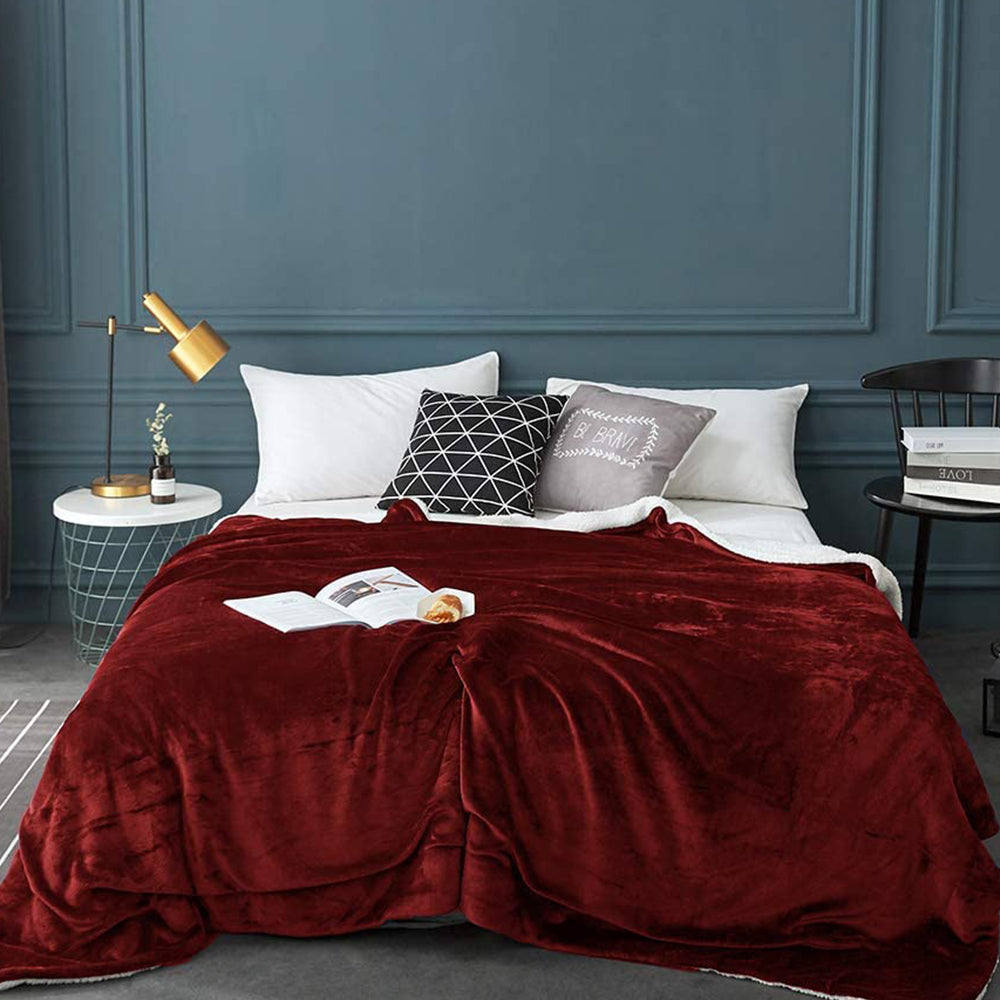 150x200cm Red Blanket Reversible Flannel Fleece Throw Blanket Winter Warm Blanket Home Decor for Bedroom